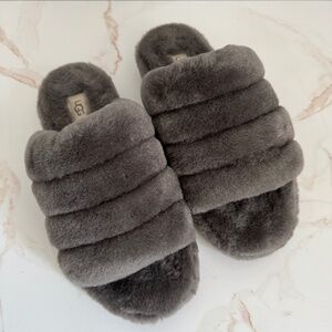 UGG Fluff Yeah Charcoal Slide Sandal - Size 8